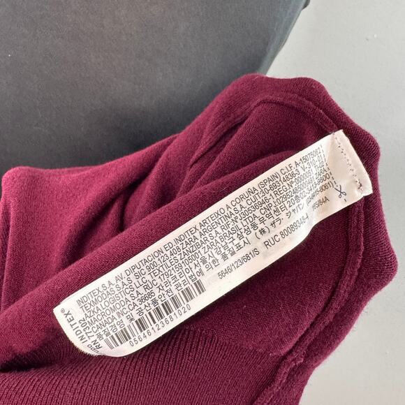 ZARA Burgundy Sweater Knit Studded Cuff Turtleneck Casual Pullover Size Small S - Picture 5 of 6